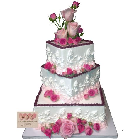 Nice ambience and atmosphere to have a slice of layered cake here. (1521) 3 Tier Square Wedding Cake with Roses - ABC Cake ...