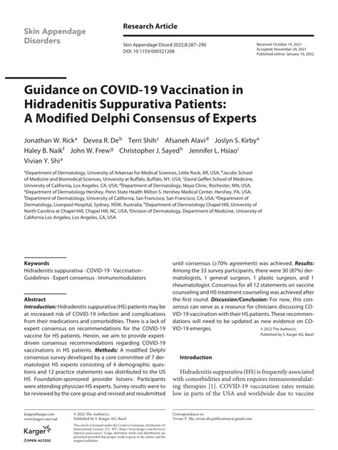PDF Guidance On COVID Vaccination In Hidradenitis Suppurativa Patients A Modified Delphi