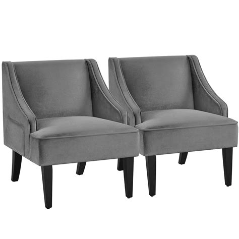 Easyfashion Mid Century Upholstered Velvet Wingback Accent Chair Set