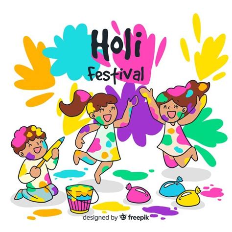Free Vector Hand Drawn Kids Holi Festival Background Holi Festival