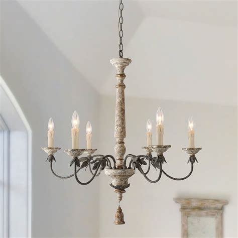 Laluz 6 Light Shabby Chic French Country Wooden Chandeliers Retro White