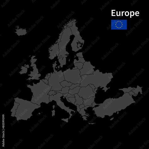Detailed Map Of Europe Political Map With Borders With Flag On Stock