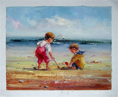 12 By 16 Children Playing At The Beach Nr122 Museum Quality