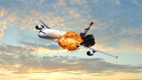 Passenger Airplane With A Big Explosion In The Sky Stock Photo