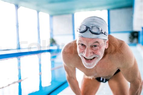 Senior Man In An Indoor Swimming Pool Stock Image Colourbox