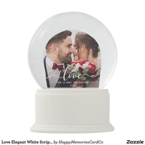 Love Elegant White Script Wedding Photo Front Back Snow Globe Zazzle