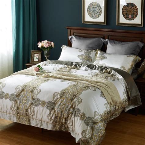Shop for queen size bedding sheets and find your comfort zone. white and golden silk bedding set queen size comforter ...