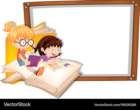 Border Template With Two Girls Reading Royalty Free Vector