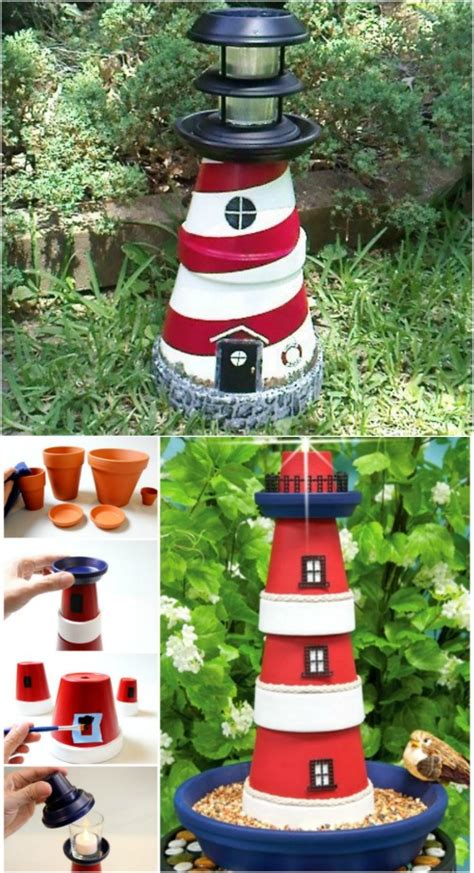 Wooden nautical lighthouse anchor wall hanging ornament, beach wooden boat ship steering wheel wall decor, nautical sailing ship home display decor, nautical life ring wall beach house decor. Charmingly Nautical DIY Garden Decoration: Clay Pot ...