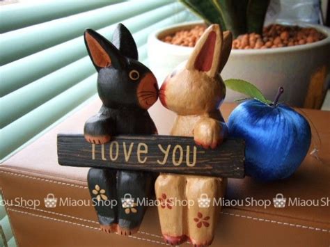 Kissing Rabbits Wooden Doll