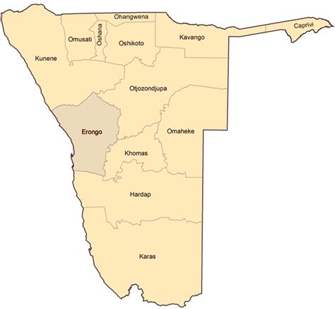 Click on the region name to get the list of its districts, cities and towns. Mapa Geográfico da Namíbia