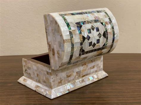 Handmade Wood Jewelry Box Inlaid Shell 6x44 Etsy