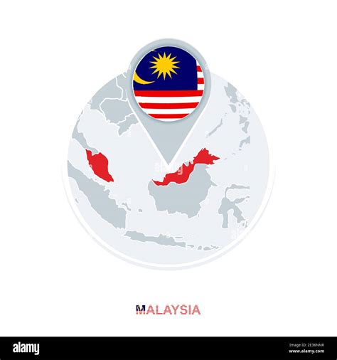 Malaysia Map And Flag Vector Map Icon With Highlighted Malaysia Stock