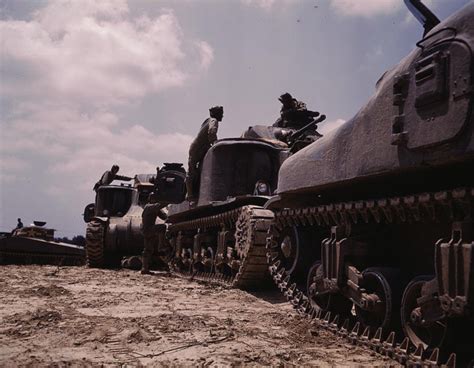 M 3 And M 4 Tanks Lined Colorized Wwii Photos Military Machine