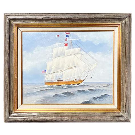 Nautical Clipper Ship Painting In Ornate Wood Frame At 1stdibs