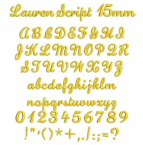 Lauren script font available in ttf format for you to download. The Lauren Script 15mm Font From wilcomembroideryfonts!!
