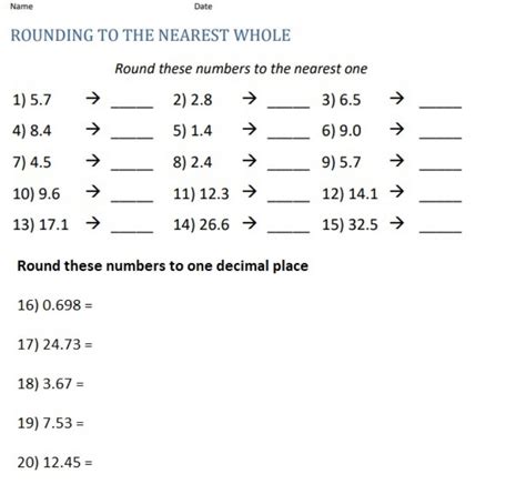 Rounding decimals worksheet