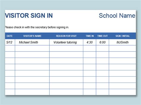 Excel Of School Visitor Sign In Sheetxlsx Wps Free Templates
