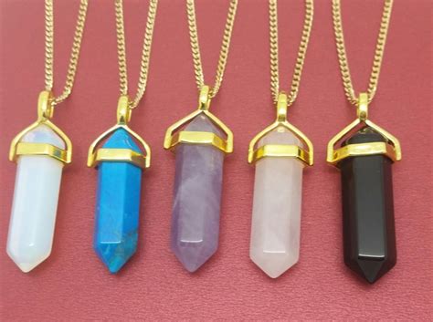 Crystal Point Necklace Gold Plated Chakra Prism Healing Pendant Crystal