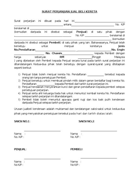 Dapatkan informasi lengkapnya di panduan 99.co indonesia. Surat Perjanjian Jual Beli Kereta A