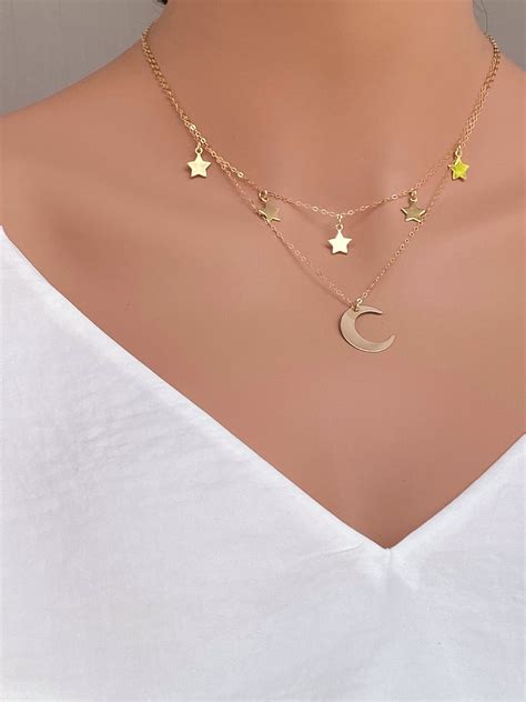 Moon And Star Necklace Gold Fill Layered Neckalce Set Star Etsy