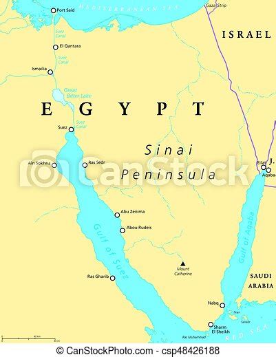 Egypt Sinai Peninsula Political Map Situated Between Mediterranean