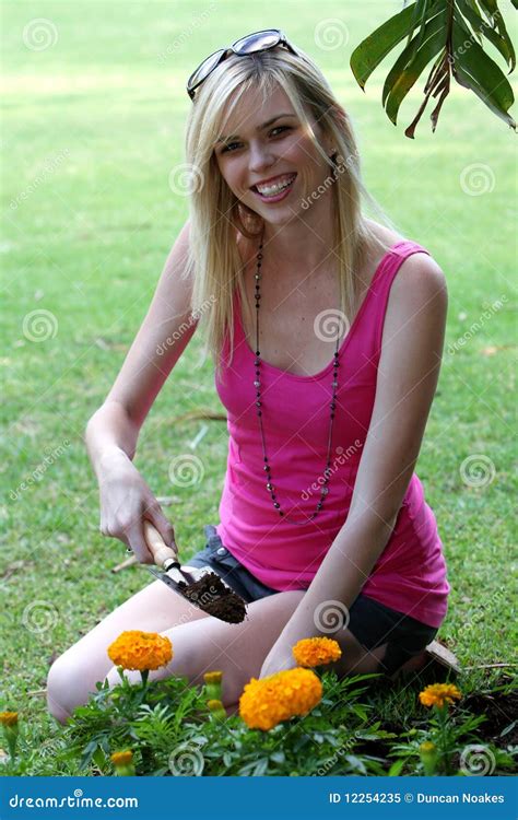 Pretty Woman Gardening Stock Image Image Of Nature Bright 12254235