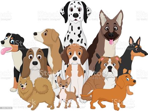 Set Of Funny Dogs Cartoon Stock Illustration Download
