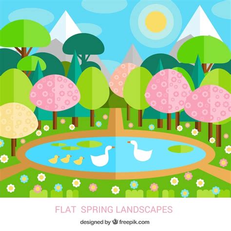 Beautiful Park In Springtime Vector Free Download