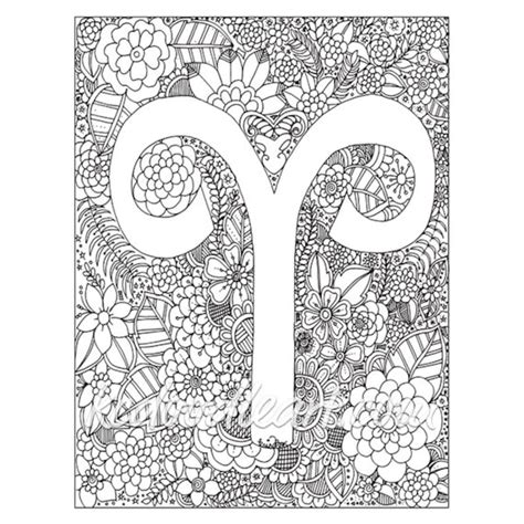 Instant Digital Download Adult Coloring Page Astro Sign Aries Etsy