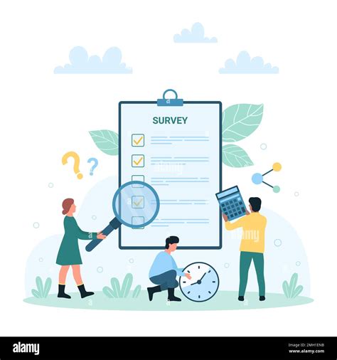 Survey Research Set Vector Illustration Cartoon Tiny People Look