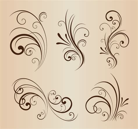 Vector Set Of Swirling Flourishes Decorative Floral Elements Free