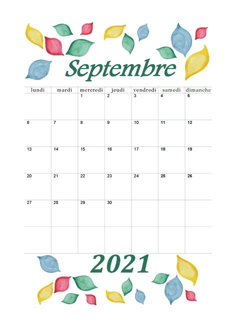 Calendriers Du Mois De Septembre 2021 Imprimables Pdf Plannings Mensuels