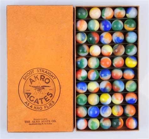 Lot 355 Akro Agate Tri Color Marbles Box Set Marble Box