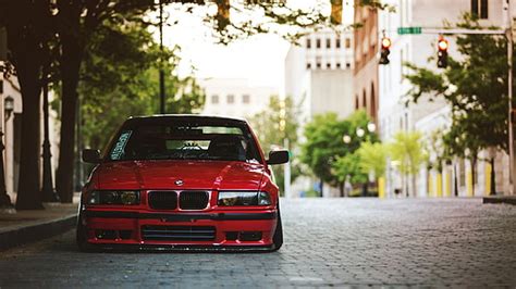 Hd Wallpaper Red Coupe Car Bmw E36 Stance Tuning Lowered German