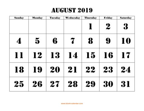 Free Printable Calendar Big Squares Calendar Printables
