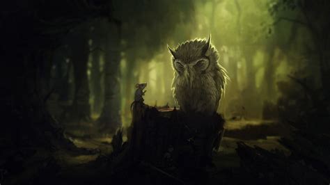 Mouse And Owl In The Dark Forest Artistic Hd Wallpaper