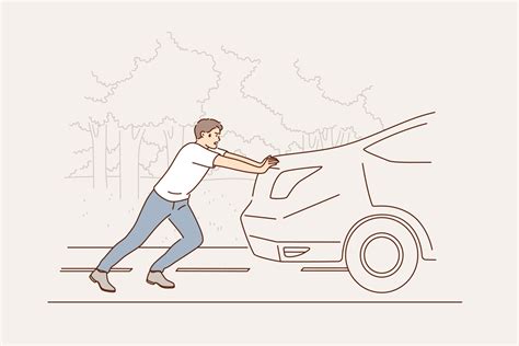 Car Breakdown And Service Concept Tired Young Man Cartoon Character