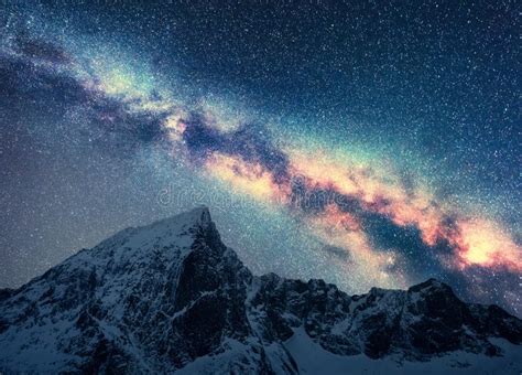 Space Night Landscapw With Milky Way And Mountains Stock Image Image