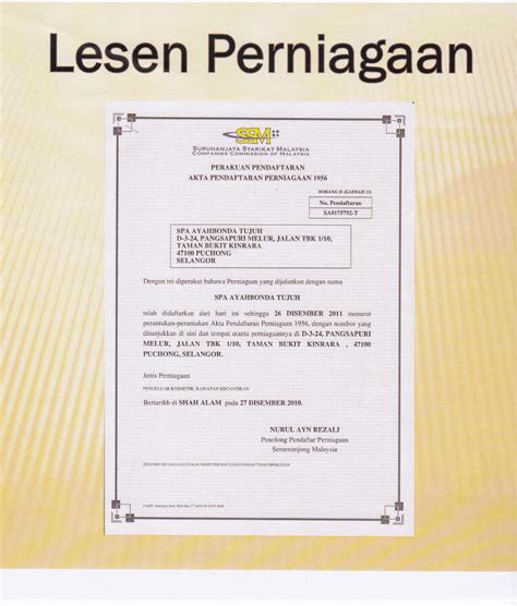 Setiap perniagaan mesti mendapat kelulusan dan lesen perniagaan yang sah. SPA AYAHBONDA 7_bonda7: Pengenalan Produk SPA AYAHBONDA 7 ...