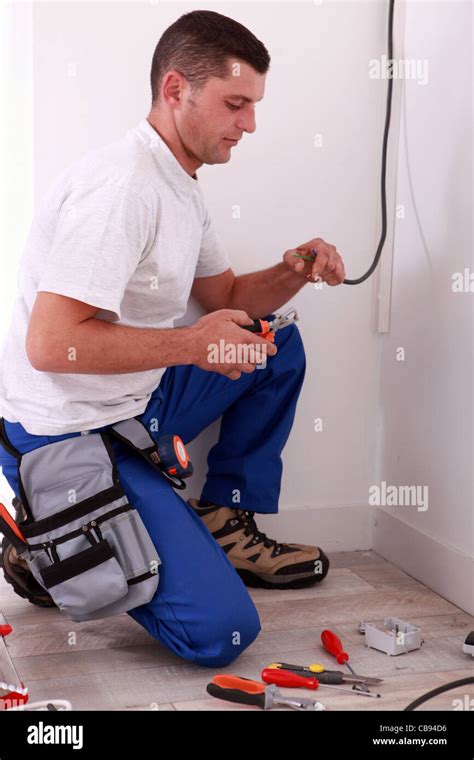 Electrician Preparing Wiring Stock Photo Alamy