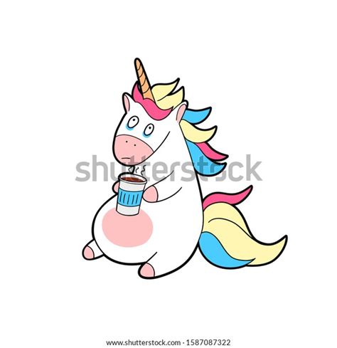 Tired Unicorn Cup Coffee His Hands Stock Vector Royalty Free
