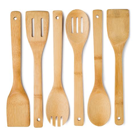 Cooking Light 6 Piece Bamboo Spoons Cooking And Serving Utensils Non