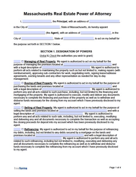 Free Massachusetts Real Estate Power Of Attorney Form Pdf Word