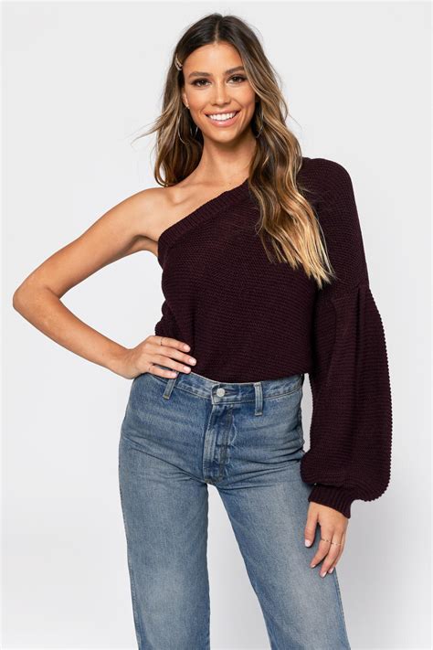 tobi sweaters cardigans womens this one time wine one shoulder sweater wine ⋆ theipodteacher