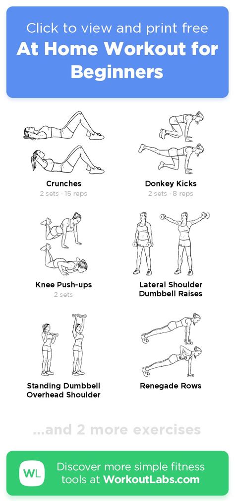 At Home Workout For Beginners Click To View And Print This