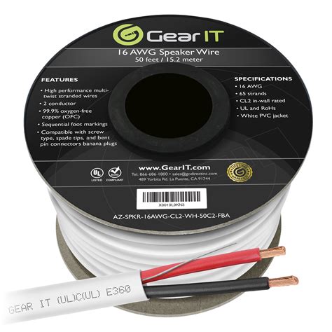 16 Awg Cl2 Rated Ofc Speaker Wire Gearit Pro Series 16 Gauge Ofc