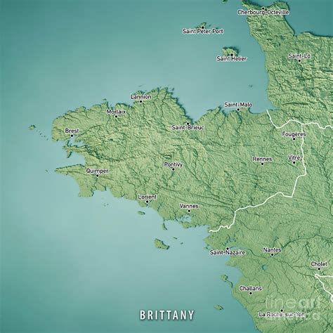 Brittany 3d Render Topographic Map Color Border Cities Digital Art By