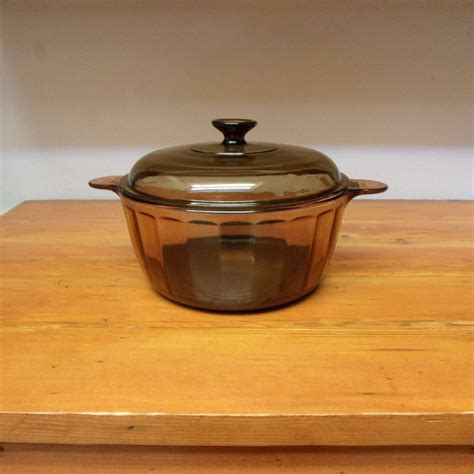 Vintage Pyrex Corning Visionware 4 5 L Pot Amber Glass Cookware Vision Non Stick By