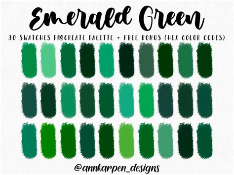 Emerald Green Procreate Palette 30 Hex Color Codes Instant Etsy Uk